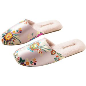 Women's Embroidered Floral Ox-Tendon Sole Plush Slippers
