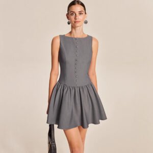 New Summer Womens Sleeveless Casual Button-Down Dress
