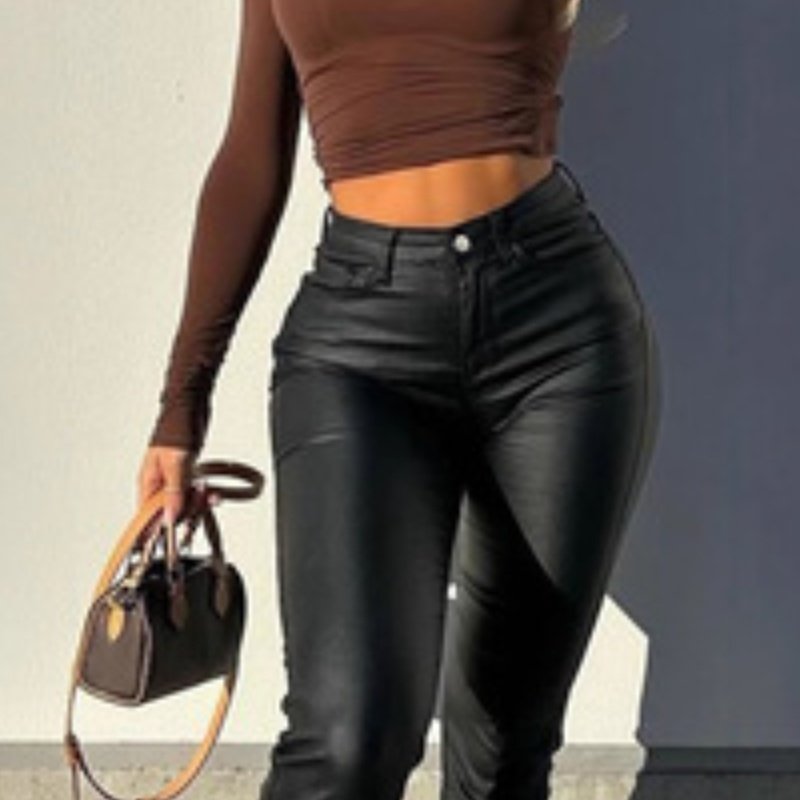 Light Mature Woman People Black Fashionable Sense Versatile Leather Pants Autumn And Winter New - Image 4