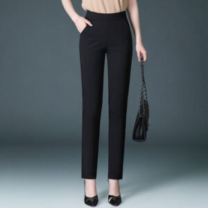 High Waist Slimming Straight Casual Plus Trousers