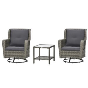 Patio Bistro Set, Porch Furniture With 360 Rotation & Rocking Function,, Gray