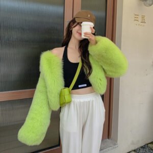 Fried Street Fluorescent Green Environmental Protection Fox Fur Jacket