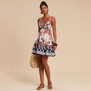 Womens Knitted Printed Strap Mini Dress