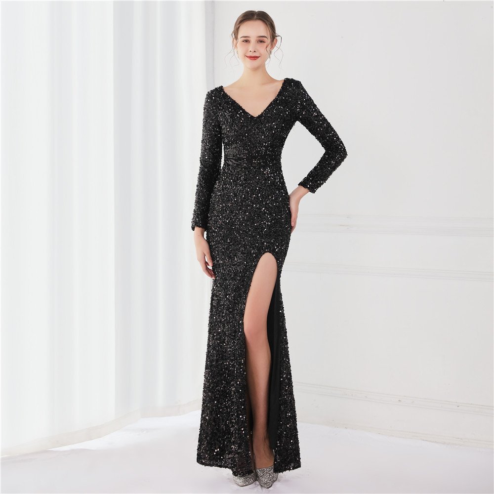 Long Sleeve Sequined Gas Field Queen Fishtail Evening Dress - Image 5