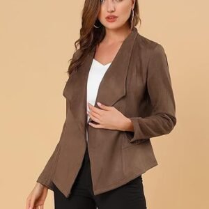 Casual Suede Lapel Long Sleeve Short Coat For Women