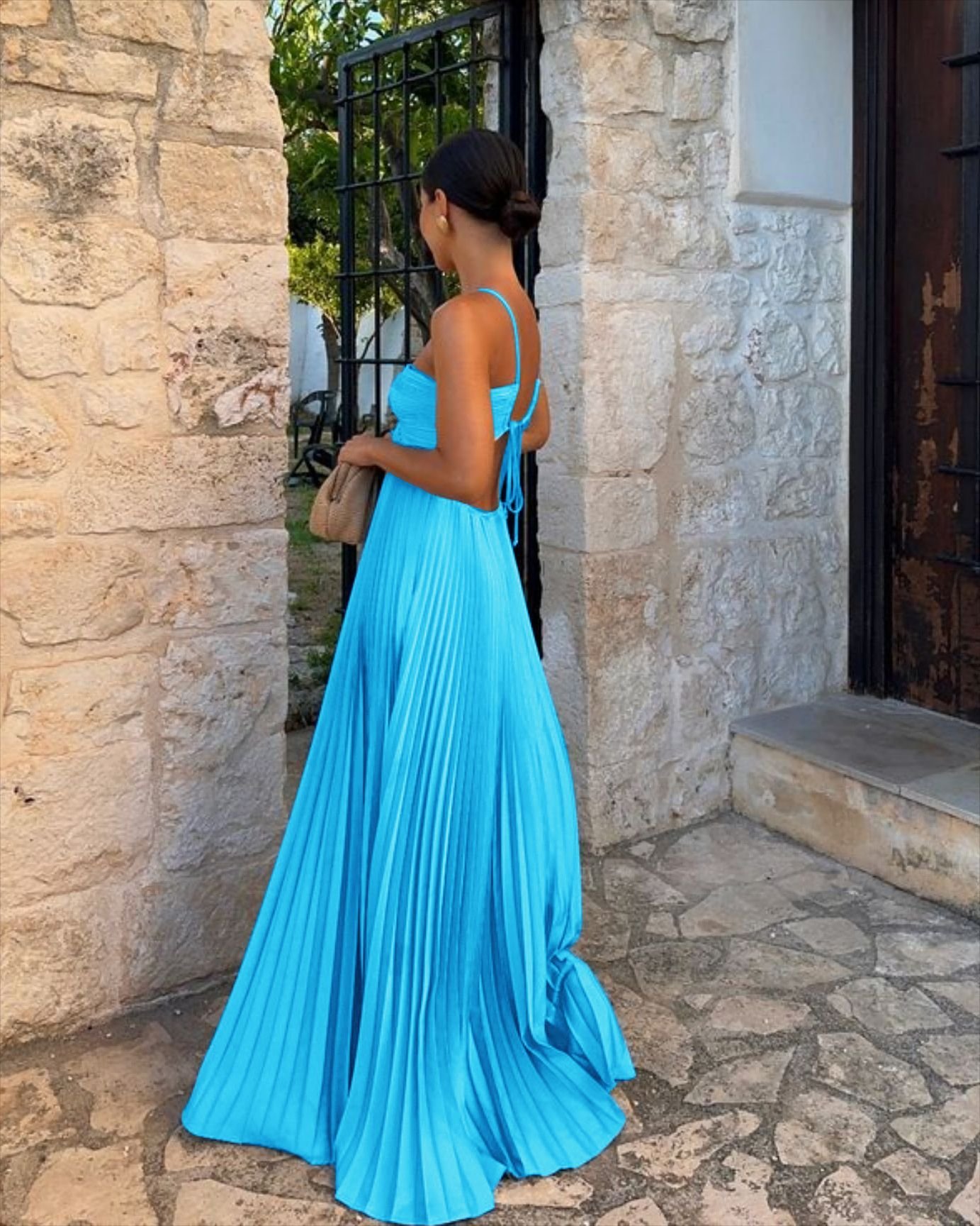 Ins Pleated Sleeveless Sling Dress Hollow High Waist Halter Robe Dresses For Evening Party Club Clothing Women - Image 3