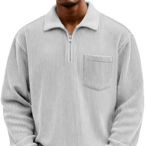 Men's Solid-color Henley Zip-up Casual Long-sleeve Hoodie