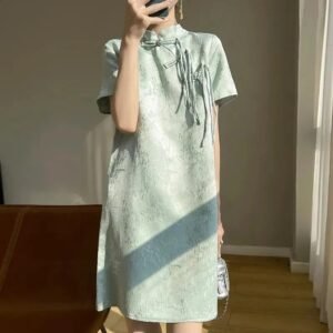 Women's Chinese-style Mandarin-collar Cheongsam Jacquard Dress With Frog Buttons