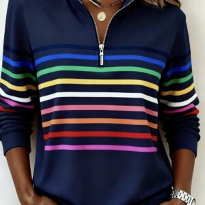 Womens Fashionable Casual Christmas Stand-Up Collar Zip-Up Sweatshirt With A Print Pattern
