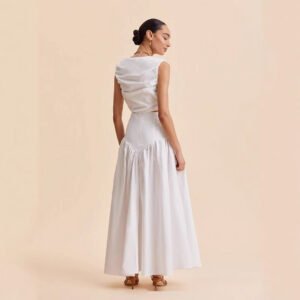 French White Stitching Clinch High Waist Dress
