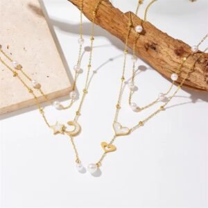 Womens French-Style Light-Luxury Double-Layer Pearl Necklace