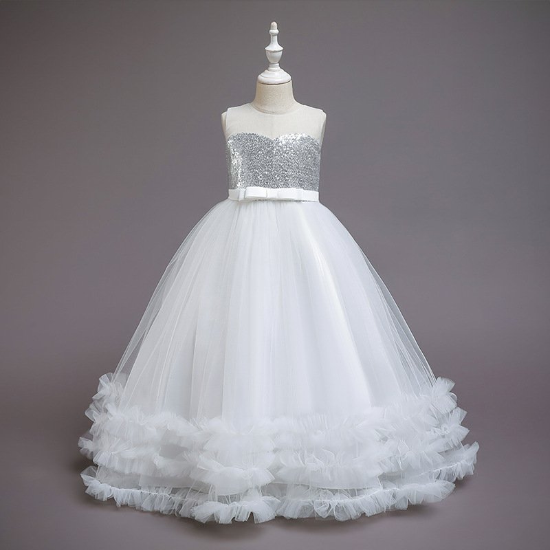 Children's Dress Dress Skirt Summer Girls Sequined Wedding Dress Embroidered Mesh Princess Tutu Skirt - Image 4