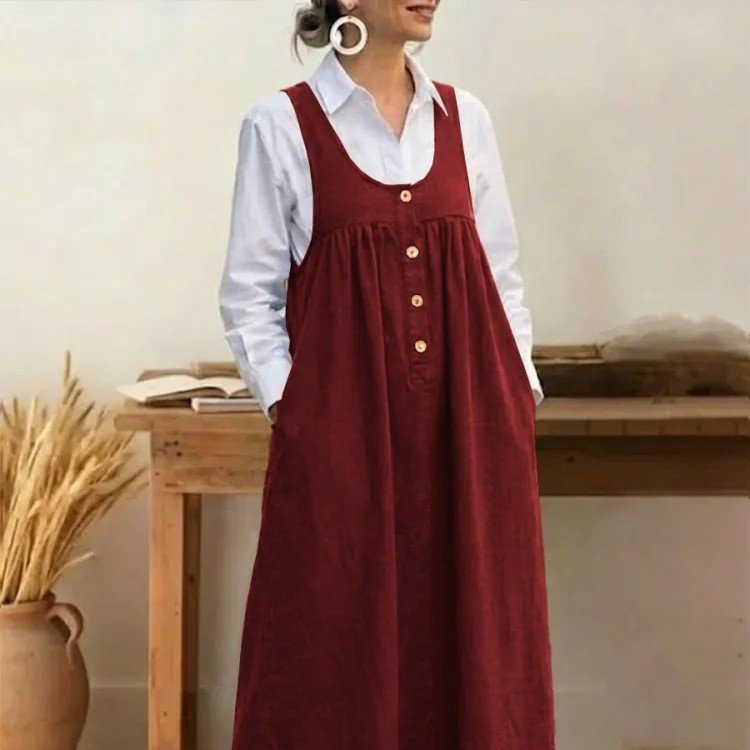 Buttoned Suspender Sleeveless Loose Casual Dress - Image 2