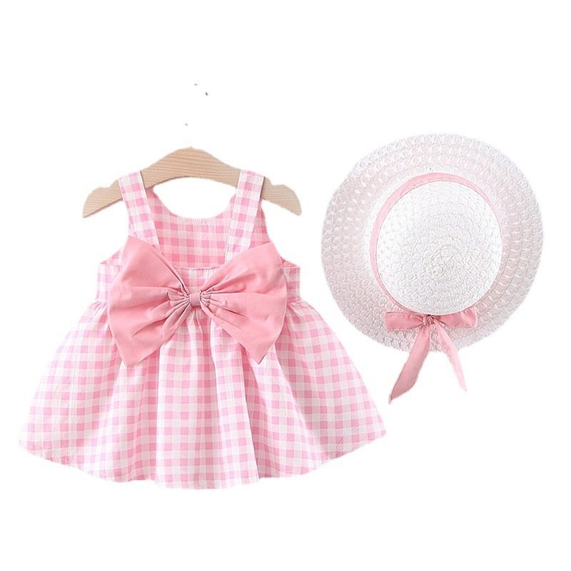 Baby Girl Plaid Skirt Fashion Girl Skirt Free Straw Hat - Image 3