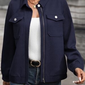 Women's Casual Lapel Texture Solid Color Long Sleeve Jacket