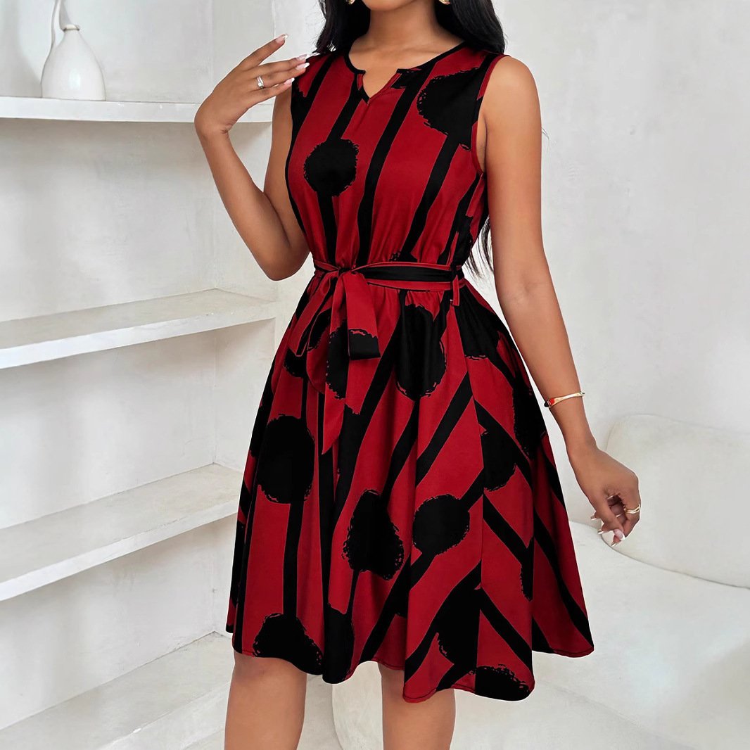 Womens European And American-style Belted A-line Dress - Image 5