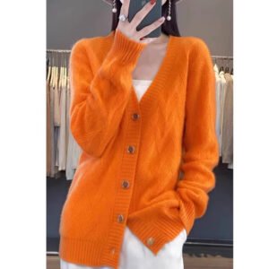 V-neck Long-sleeved Knitted Cardigan Simple And Loose-fitting Sweater Coat