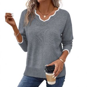 Womens Short-Sleeve Sweater Simple Elegant Solid-Color Knit Top