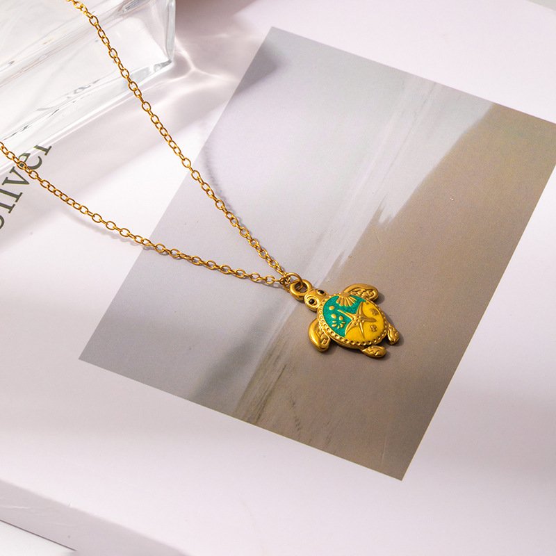 Womens Painted Pentagram Turtle Pendant Necklace - Image 4