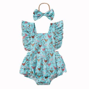 Baby Cartoon Chicken Flounced Sleeve Dress