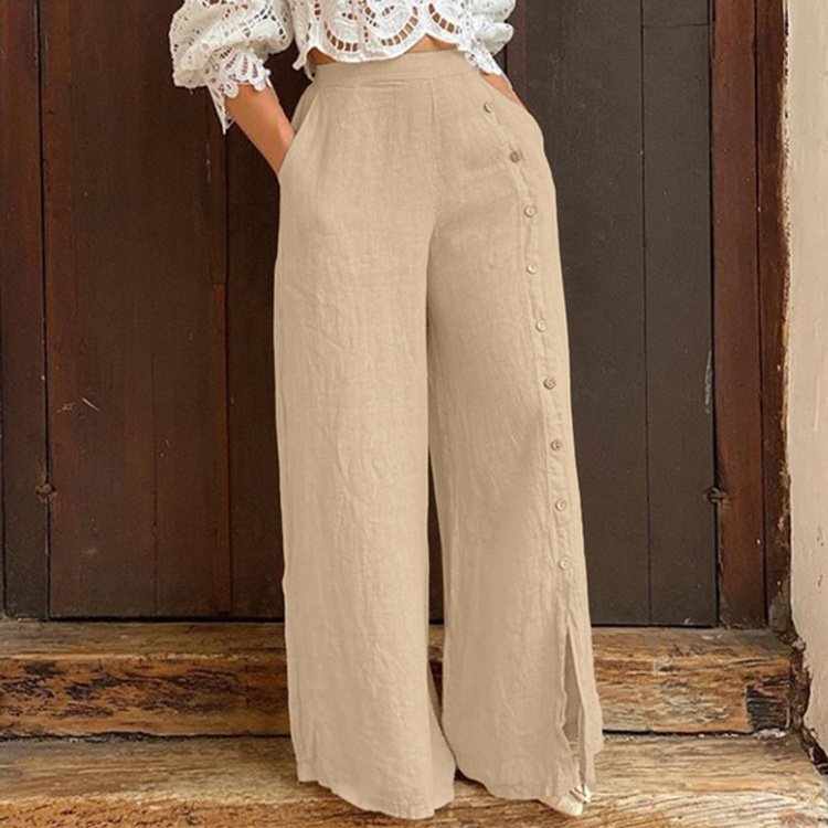 Slit Wide Leg Pants High Waist Pants Loose Urban Casual Pants - Image 3