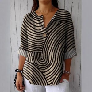 Summer New 3D Printed Women's Fashion V-neck Long Sleeve Shirt Top