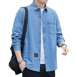 Mens Blue Denim Long Sleeve Shirt