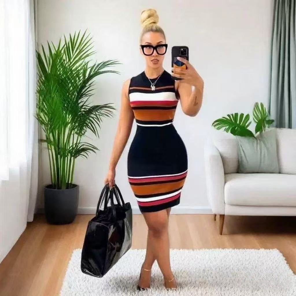 Sleeveless Contrast-Color Bodycon Dress That Flatters Your Figure And Enhances Your Elegance - Image 2