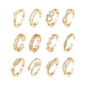 Beach Toe Ring With Adjustable Band, Featuring Heart And Leaf Designs