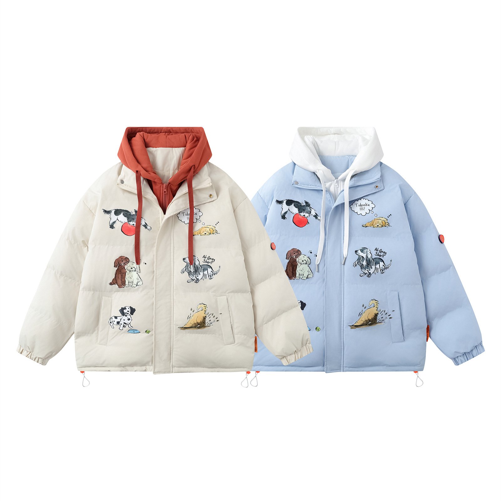 Puppy Fake Two-piece Hooded Cotton Jacket Men's And Women's Cotton-padded Clothes - Image 5