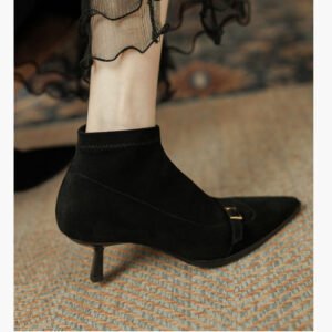 Black Womens Ankle Boots With A Thin Heel Stylish Versatile And Figure-flattering