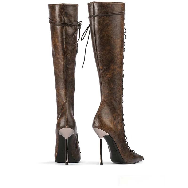 Pointed-toe Hollowed Cross Lace-up Stiletto Heel Sandal Boots - Image 4