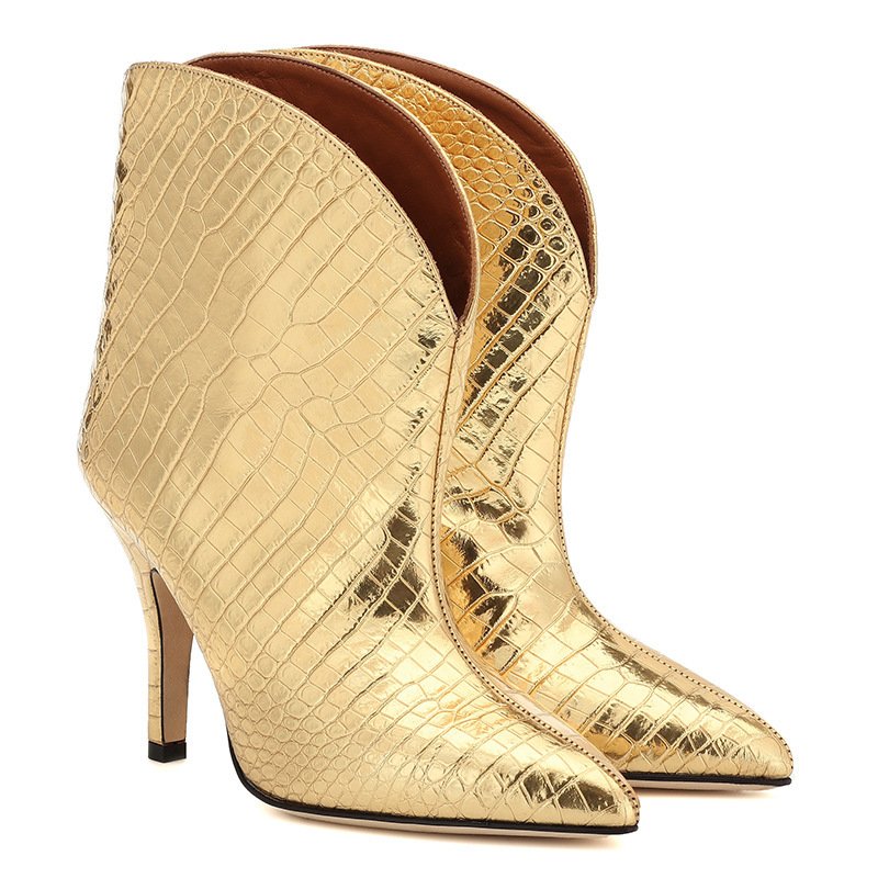 Women's Stiletto Heels With Stone-patterned Patent Leather Ankle Boots - Image 3