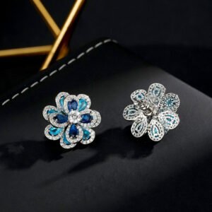 Sapphire Double-layer Flower Zircon Earrings