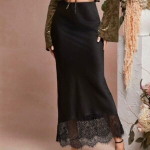 Lace Patchwork Satin Dress With A Luxurious Touch For Socialites