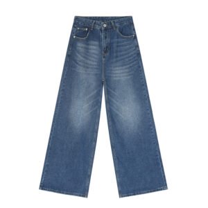 Retro Washed Pattern Simple Straight Casual Jeans