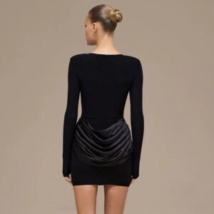 Casual Slim-fit Crew-neck Long-sleeve Ruched Mini Dress