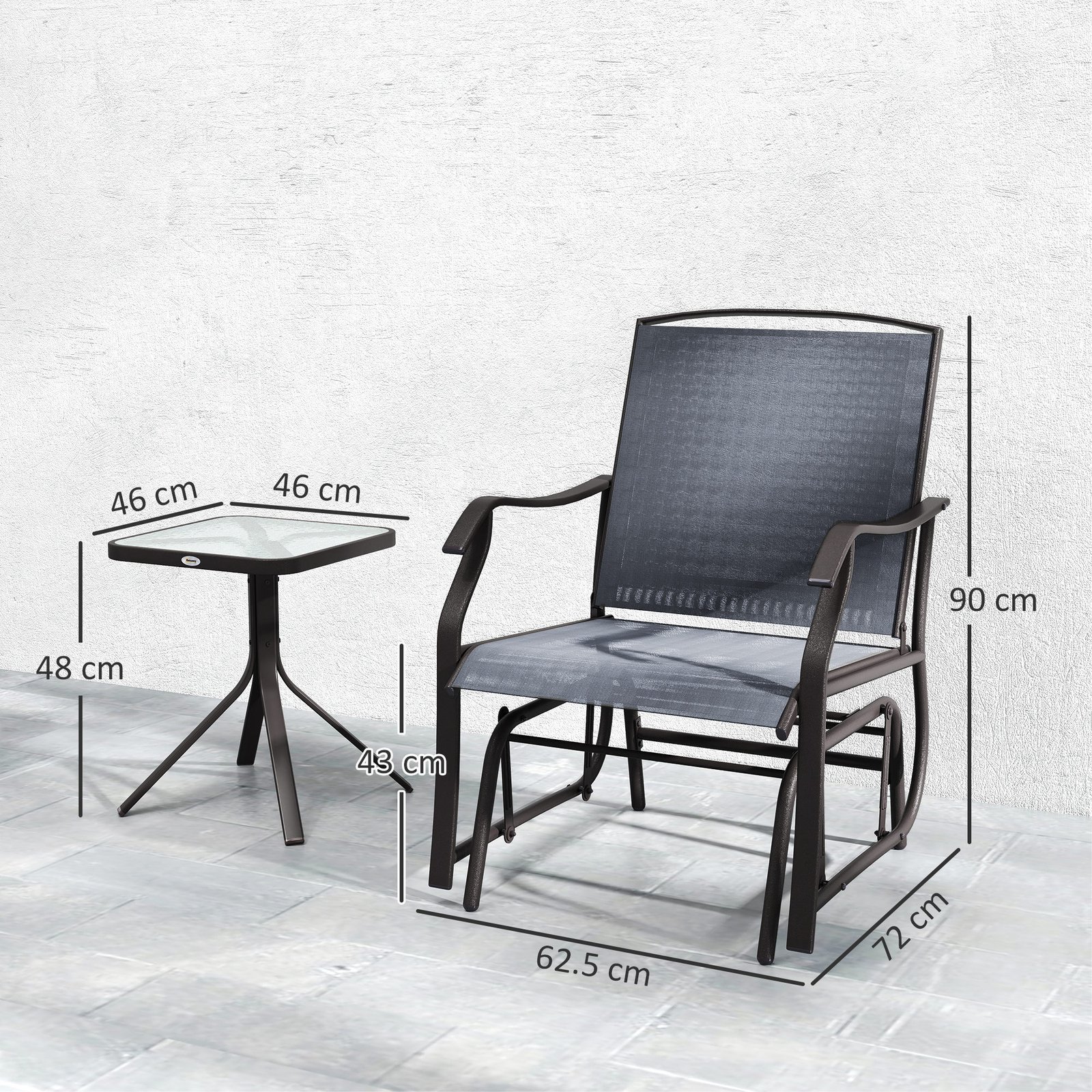 Glider Rocking Chair & Table Set 2 Single Seaters Rocker Garden Swing Chair Patio Furniture Bistro Set Grey - Image 3