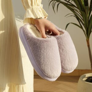 Fleece-lined Thermal Home Wear Non-slip Soft Bottom Solid Color Confinement Shoes Cotton Slippers