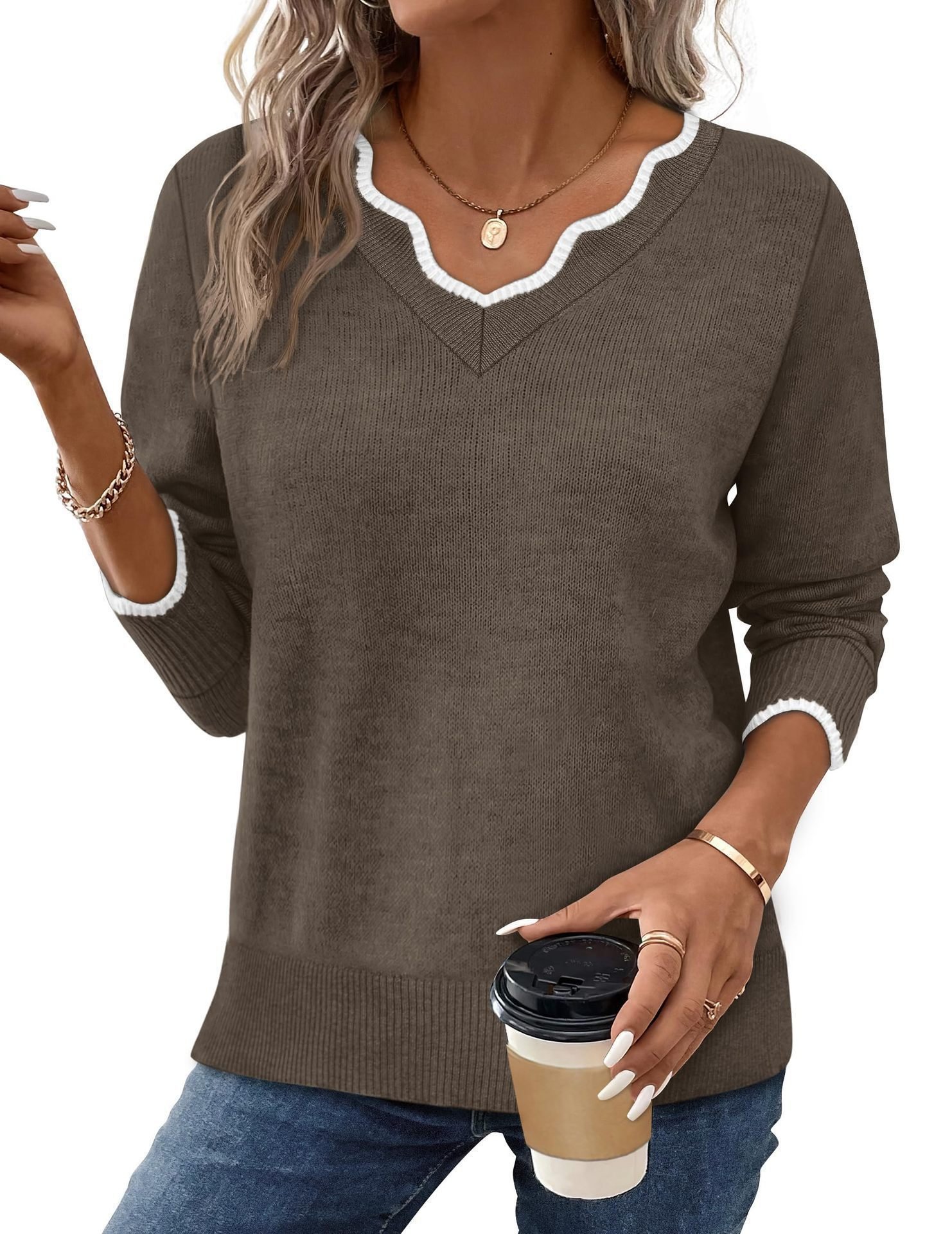 Womens Short-Sleeve Sweater Simple Elegant Solid-Color Knit Top - Image 9