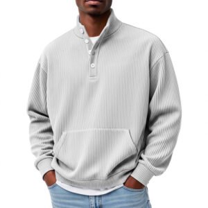 Mens Solid-Color Turtleneck Casual Long-Sleeve Polo Sweatshirt