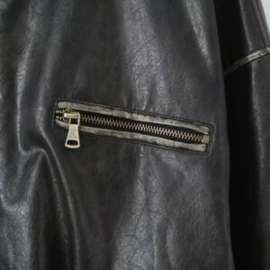 Lapel Long Sleeve Zipper Brushed Leather Coat