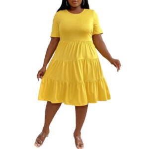 Elegant Yellow Dress SpringSummer New Arrival Loose Slimming Midi Dress