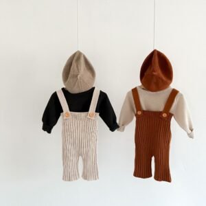 Infant Children's Knitting Suspender Wide Leg Pants With High Waist