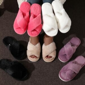 Cross Plush Cotton Slippers Female