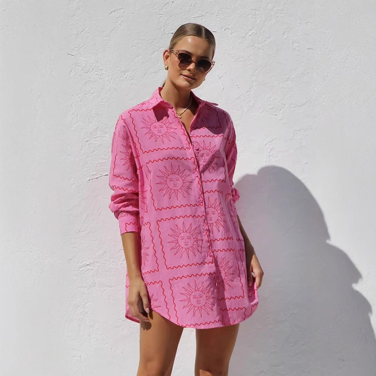 Women's Fashionable Loose Casual Cardigan Dress With Print And Lapel - Image 2