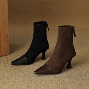 New AutumnWinter Retro Pointed-Toe Patchwork Slim Boots For Women