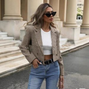 Women's Fashion Short Coat Plaid Cross-border