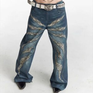Original Digital 3D Full Printed Leopard Print Loose Jeans