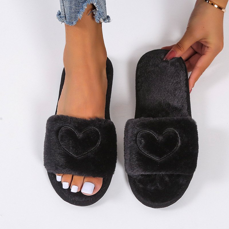 Ladies Flat-bottom Solid Color Warm Fur Slippers - Image 4